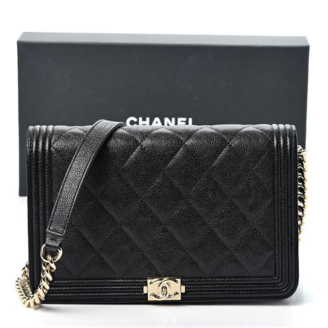 chanel woc black caviar gold|CHANEL Caviar Quilted Boy Wallet On Chain WOC Black.